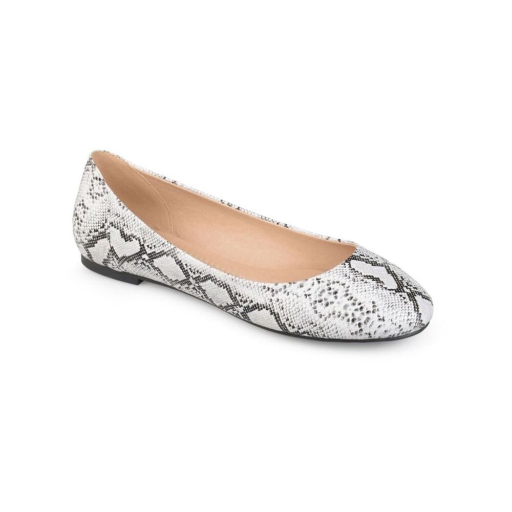 JOURNEE COLLECTION Womens White Snake Kavn Round Toe Slip On Ballet Flats 10